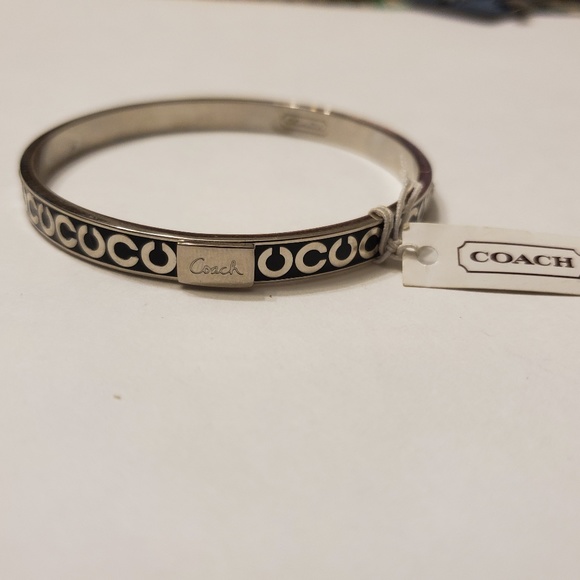 Coach Jewelry - Coach Signature Black Silver Bangle Bracelet